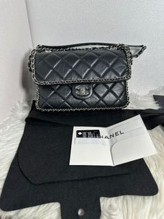 CHANEL running chain 黑銀牛皮鏈條滾邊 25*17cm中號 cf