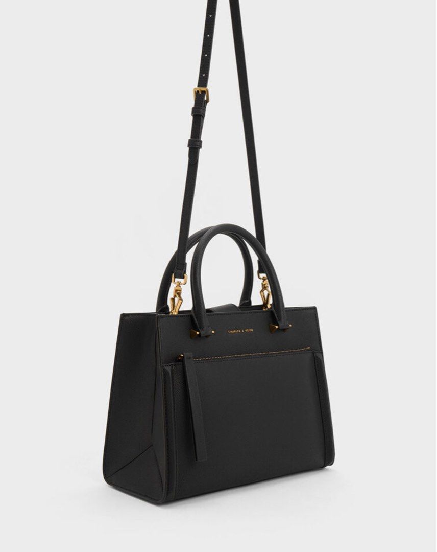 Charles Keith Anwen Structured Tote Bag Black, Women's Fashion