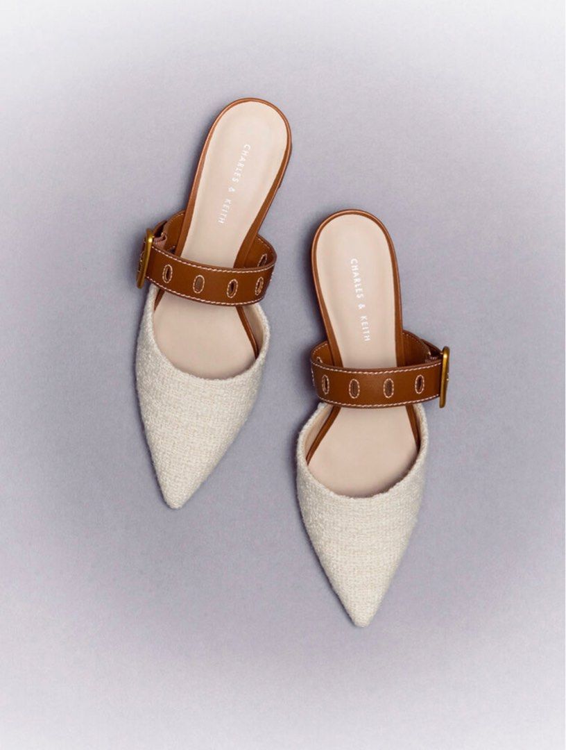 Charles Keith Sepphe Cut Out Tweed Heeled Mules Women s Fashion