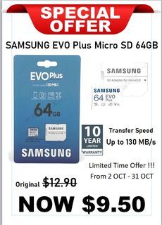 Cheap Cheap Sale !!!!  SAMSUNG EVO Plus MicroSD With Adapter 64GB/ 128GB/ 256GB/ 512GB / PROMO From 19 SEP - 31 OCTOBER 2023 (Please Read Description) FREE DELIVERY TO SELECTIVE MRT STATION 