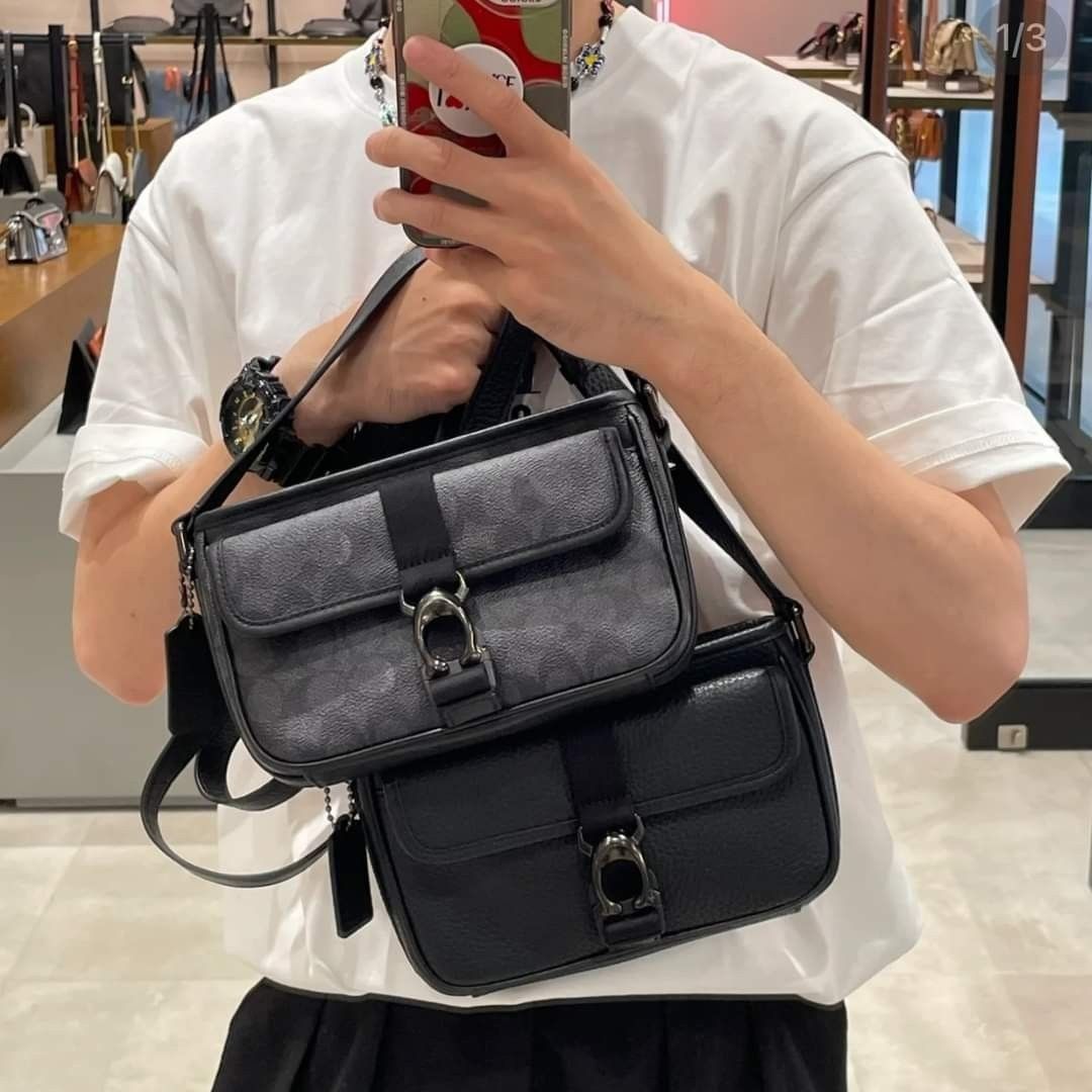 Coach Beck Slim Crossbody In Signature Canvas Soft Pebbled Leather Men Messenger Sling Shoulder Bag