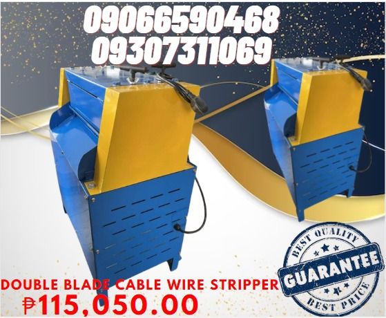Double Blade Cable Wire Stripper (Category: Construction Tools & Equipment) located in Aroroy. Submitted by 09307311069 (Listing ID 1258297033, Image 1). Description: Name: wire stripping machine double blade Model : V-KOA power: 3kw Capacity :30m/min Net weight : 185kg Machine size :600*500*1250mm Voltage : single phase .
