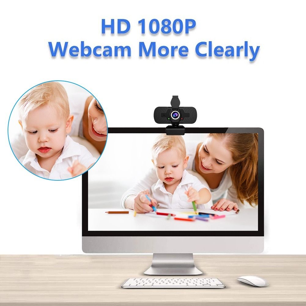 Full HD 1080P USB Web Camera with Built-in Mic + Cover 360 Rotation ...