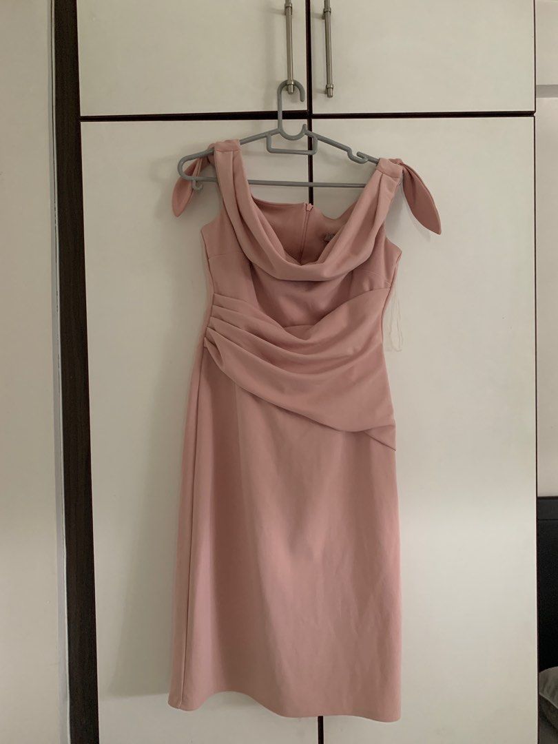 Goddiva Bardot Blush Pink Dress, Women's Fashion, Dresses Sets