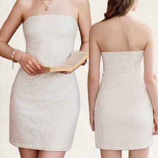 Guipure Lace White Tube Mini Dress