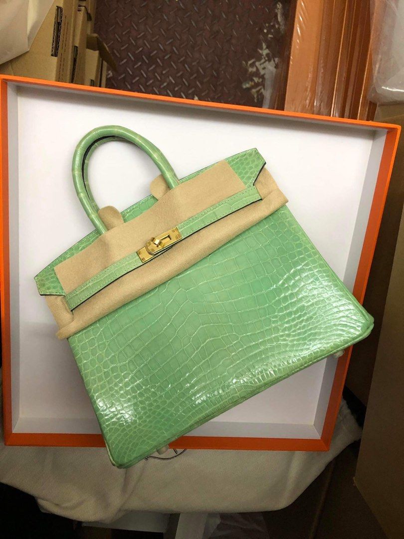 Hermes Green Vert d'eau Crocodile Birkin 25 Handbag