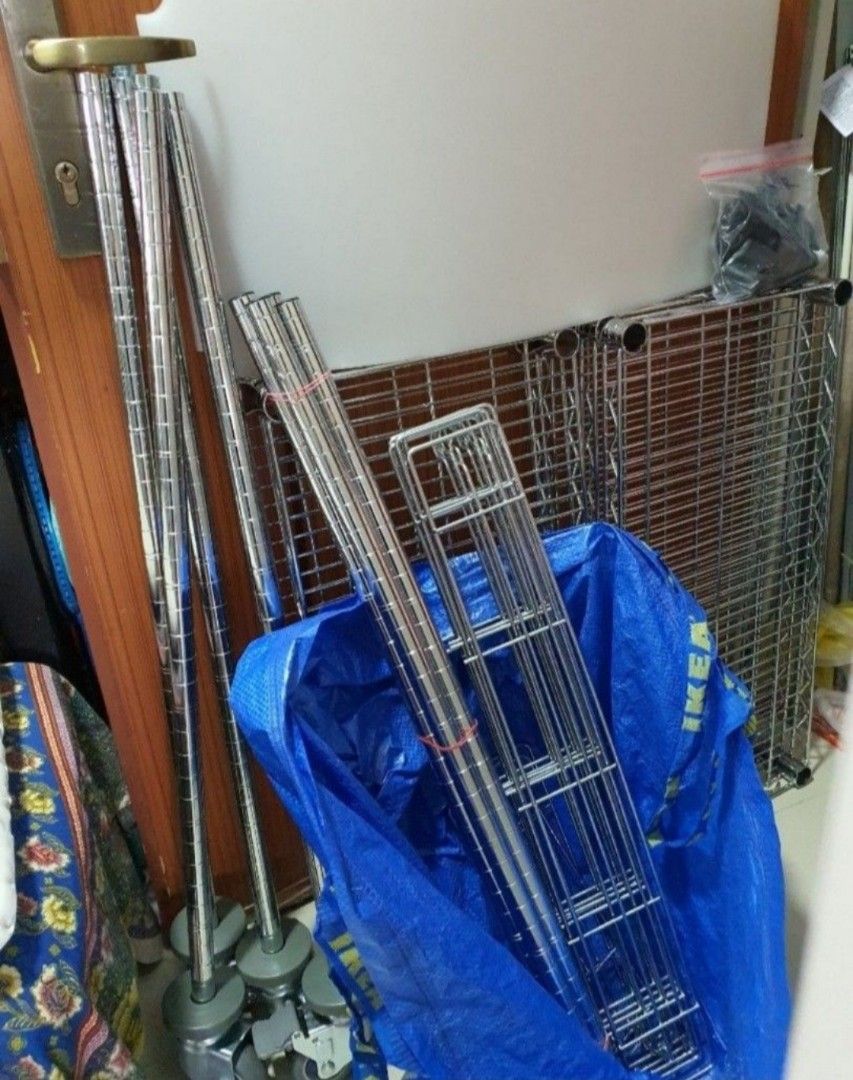 IKEA OMAR 1 shelf section W76xD36xH191cm with 4 wheels ( 4 legs mount leveller ), Furniture