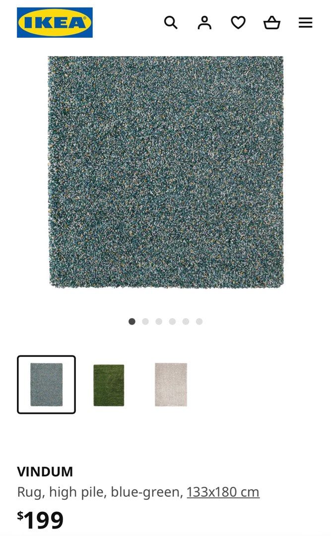 IKEA VINDUM Rug, high pile, bluegreen, Furniture & Home Living, Home Decor, Carpets, Mats