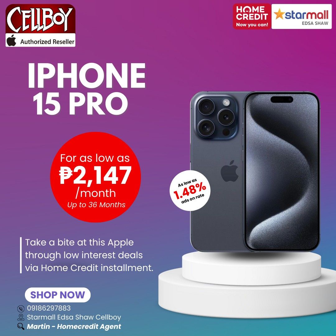 Iphone 15 Pro and Pro Max For installment via Homecredit, Mobile Phones