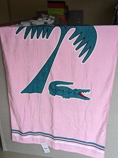 Lacoste Murphy 100% Cotton Beach Towel, 36"W x 72"L, Pink/Teal Palm