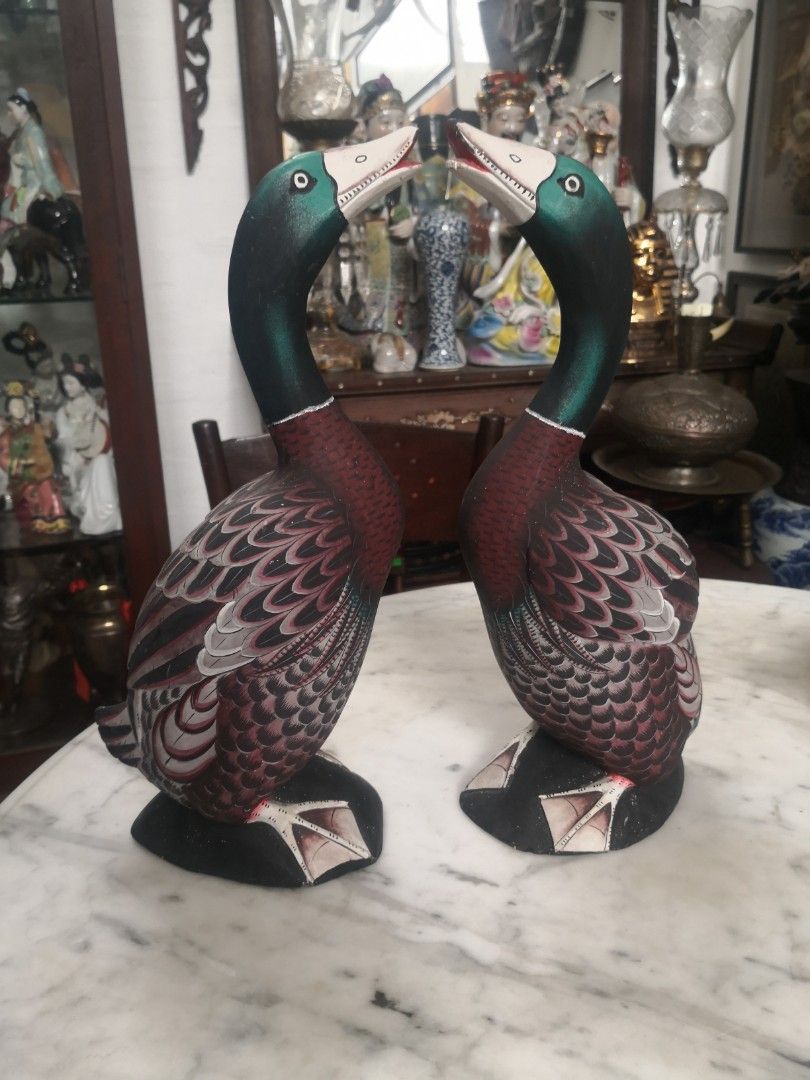 Large Pair Of Carved Wooden Duck., Furniture & Home Living, Home Decor