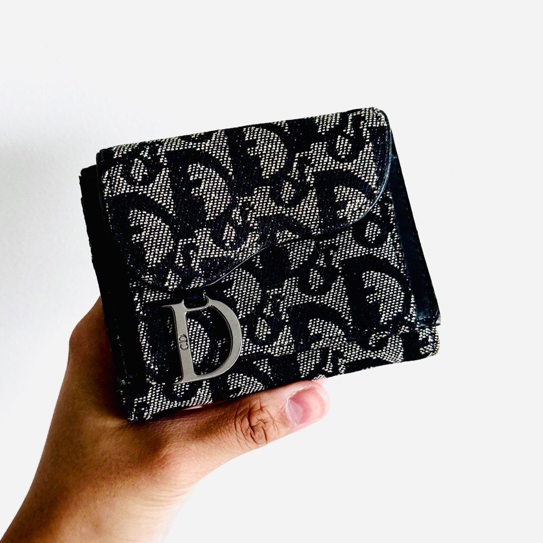Trifold Wallet Beige and Black Dior Oblique Jacquard
