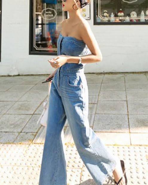 Denim tube shop jumpsuit
