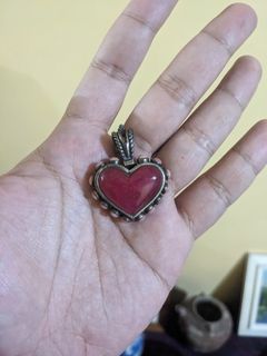 Lost wax Barse 925 Heart pendant with Quartz and Rhodonite stones