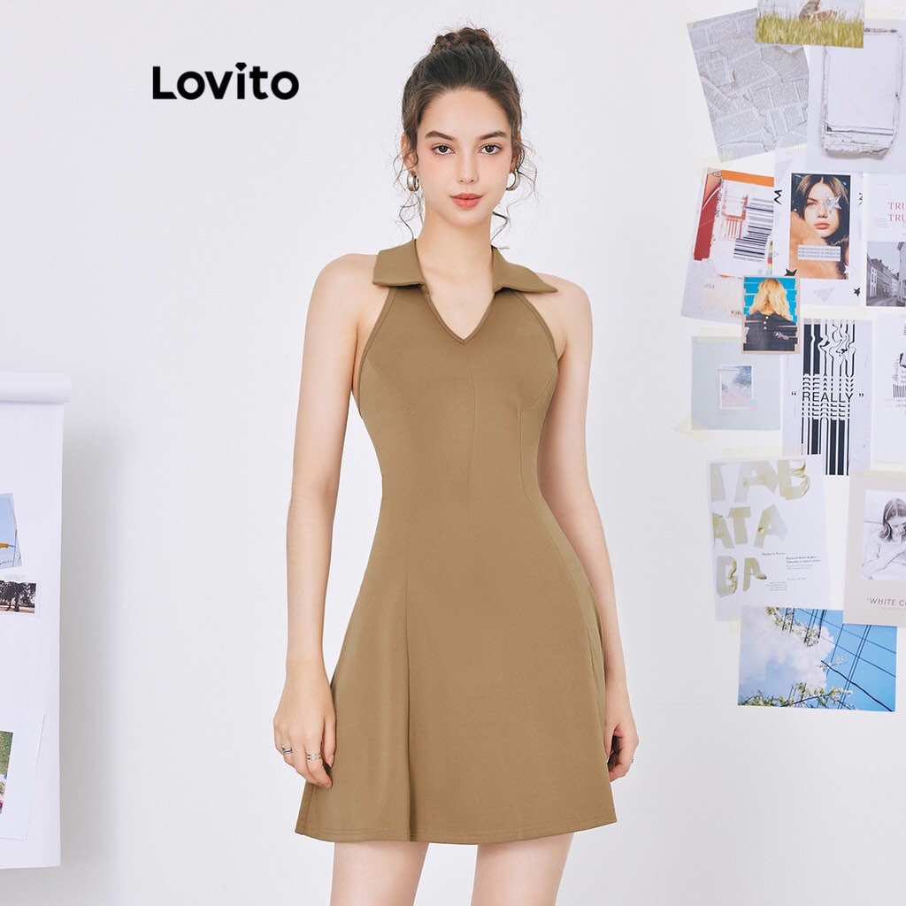 Lovito Casual Plain Structure A Line Ruffle Hem Dress Women s