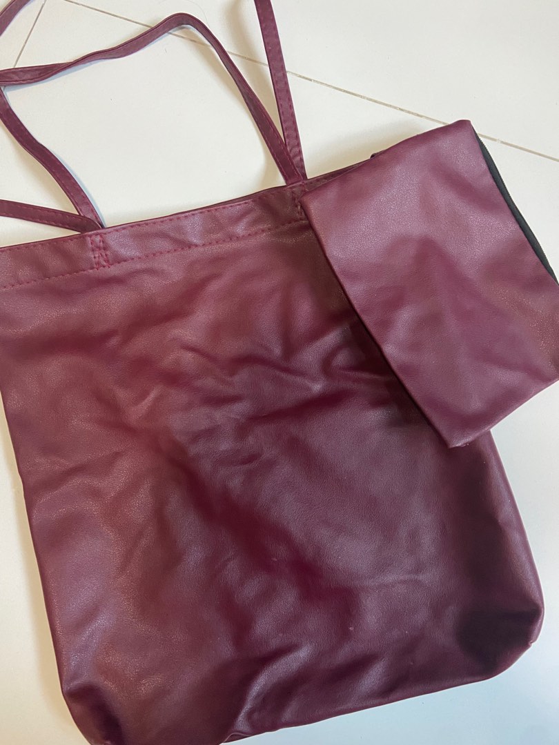 Maroon leather tote bag outlet