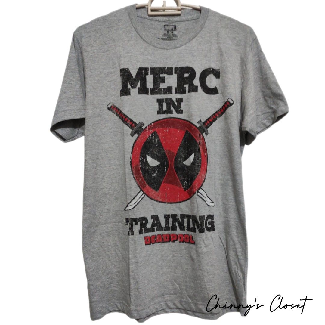 MARVEL Men's Deadpool Merc In Training Distressed Graphic Print T-Shirt,  Men's Fashion, Tops & Sets, Tshirts & Polo Shirts on Carousell