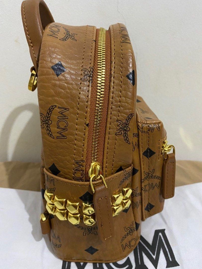 MCM Fashion Gold Super Mini Stark Visetos Bebe Boo Backpack