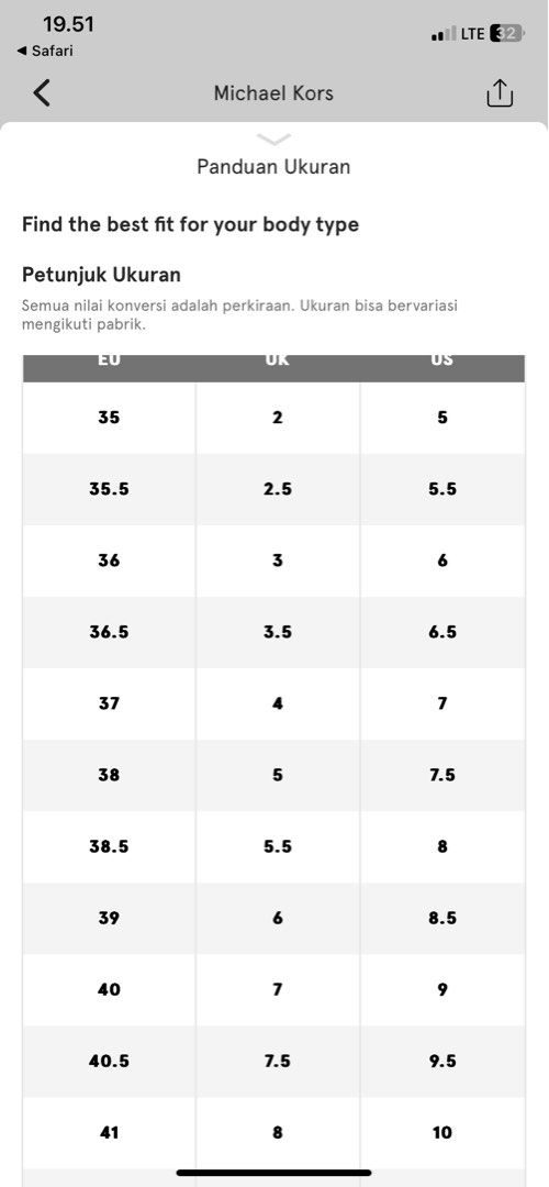 Mk fulton size chart sales