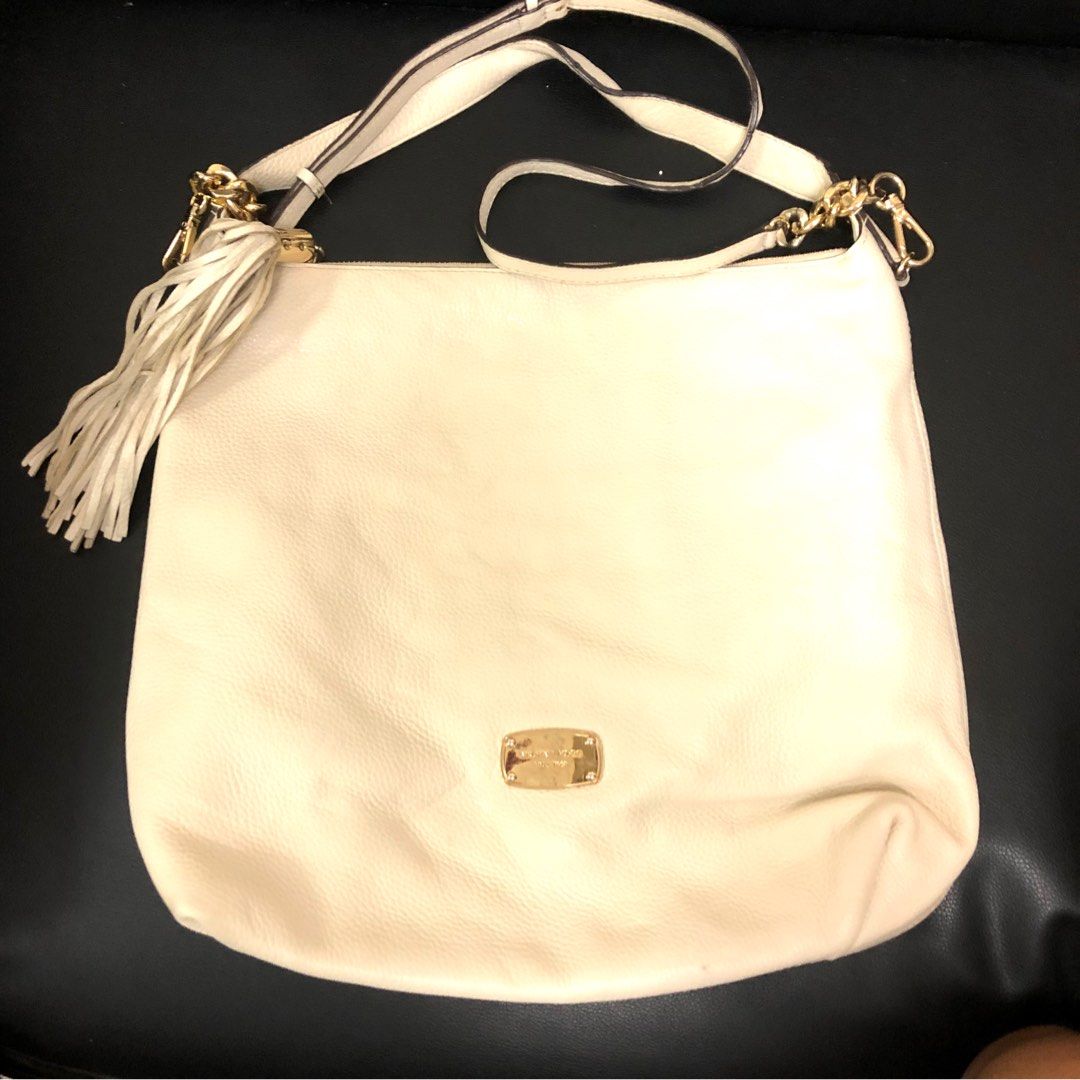 Michael Kors White Pebble Hobo Tassel Handbag Crossbody Bag