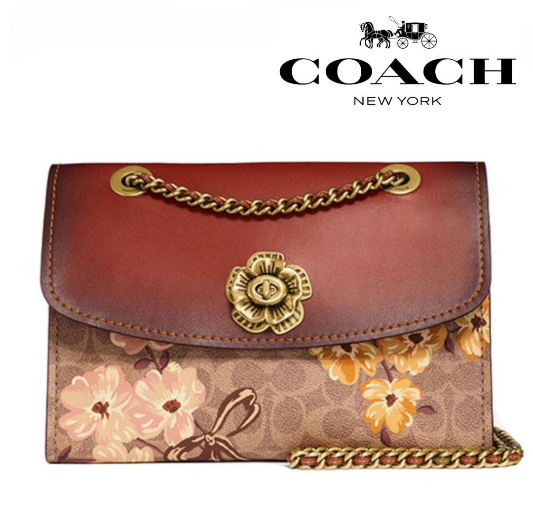 New Coach Original Limited Edition Collection Parker In Signature Canvas With Prairie Floral Print Turnlock Button Crossbody Shoulder Bag For Women