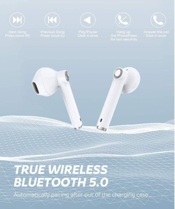 New LF23 White Wireless Headphones Wireless Earphones Bluetooth Earphones Bluetooth 5.0 Earbuds Deep Bass Stereo Sound Noise Isolating with Mic and Charging Case for All Bluetooth Devices Jogging Runn...