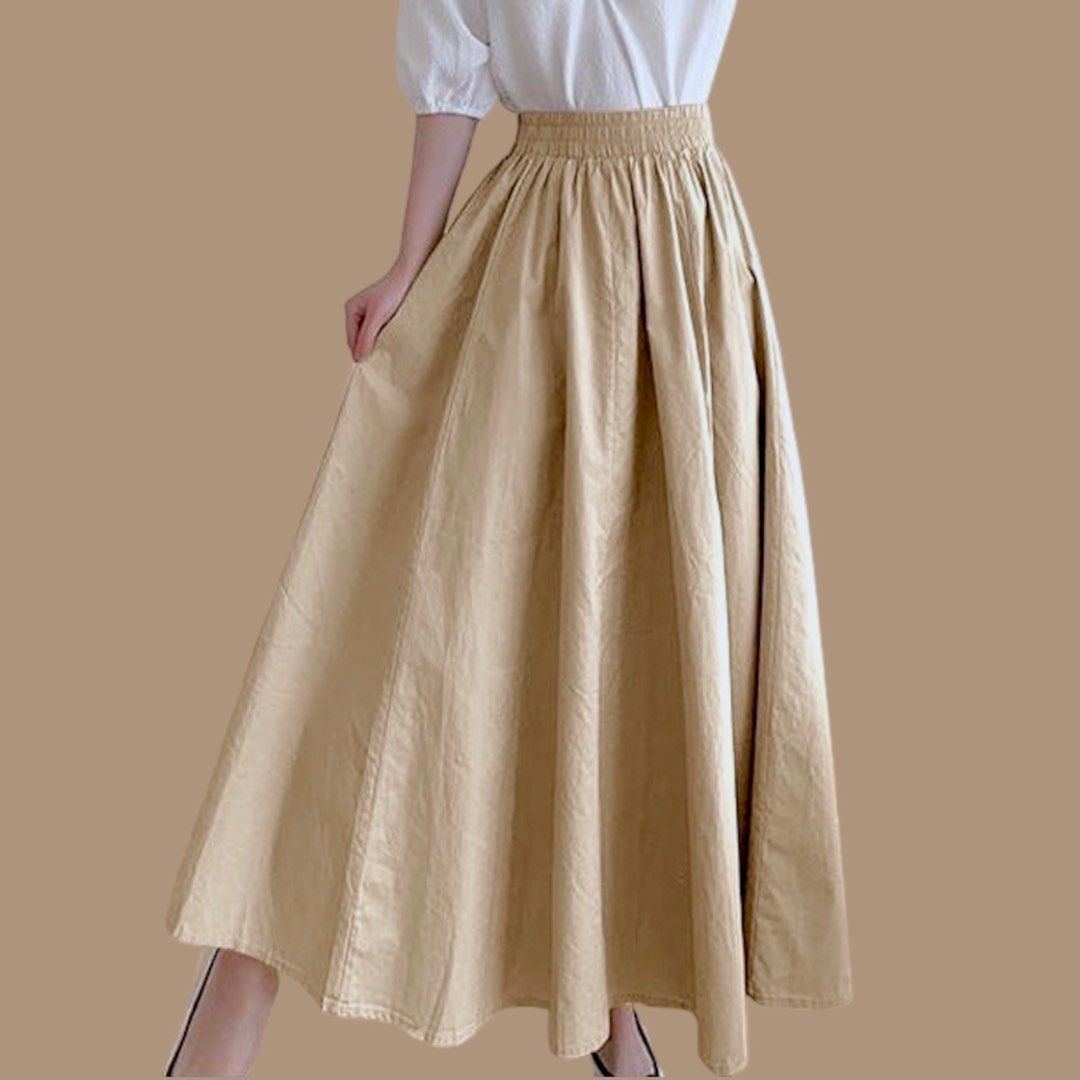 NEW Ruffle khaki long skirt korean skirt Women s Fashion
