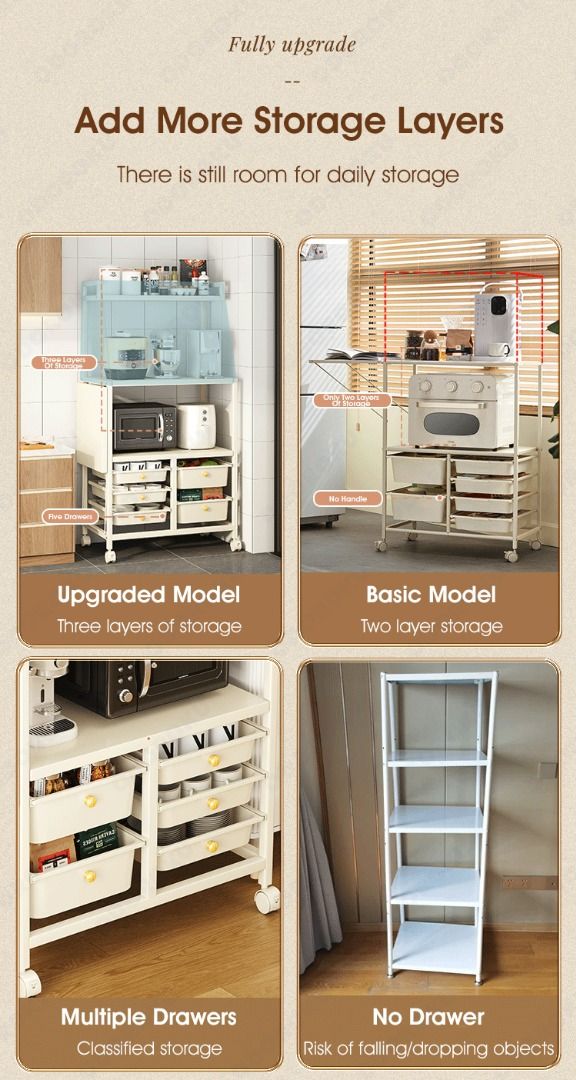 ODOROOKU 2/3/4 Tiers Folding Tabletop Standing Bakers Rack with Pullout ...
