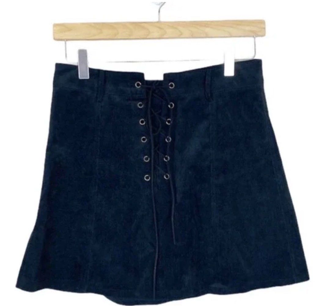 One Way Black Cord Lace Up Tie Mini Skirt Women s Fashion