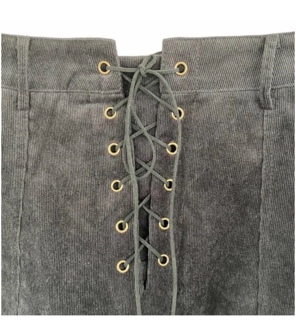 One Way Black Cord Lace Up Tie Mini Skirt Women s Fashion