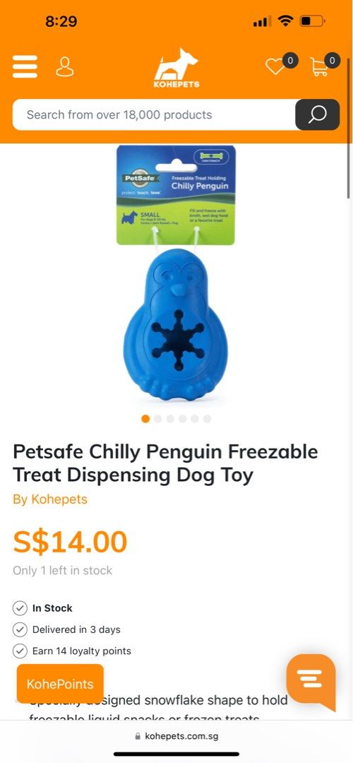 PETSAFE Chilly Penguin Freezable Treat Holding Dog Toy, Small 