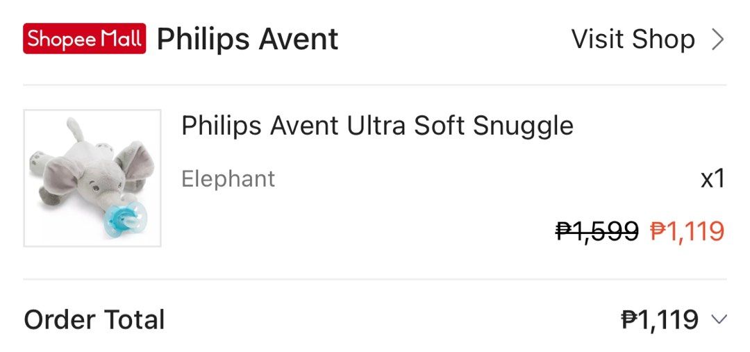 Philips Avent Ultra Soft Snuggle - Elephant (Category: Soothers & Pacifiers) located in Marikina City. Submitted by libidibi (Listing ID 1258277814, Image 2). Description: What is included 0-6M ultra soft soother Ultra soft ELEPHANT snuggle Bought this for more than P1,100. Unfortunately, my daughter prefers her original soothie over the pacifier that came with this snuggle. Her soothie is also not compatible with the velcro straps of the plush. 
