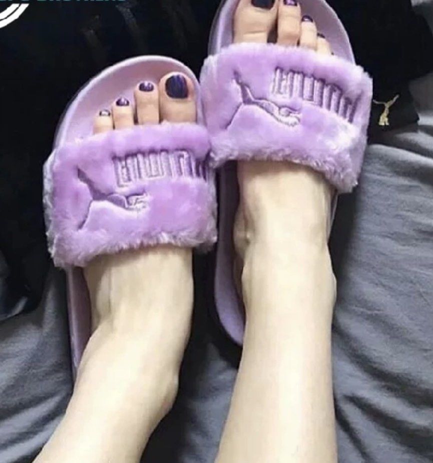 Purple fuzzy new arrivals slides
