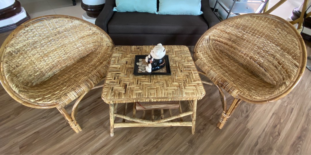 Rattan Egg Chairs and Center Table Set, Furniture & Home Living