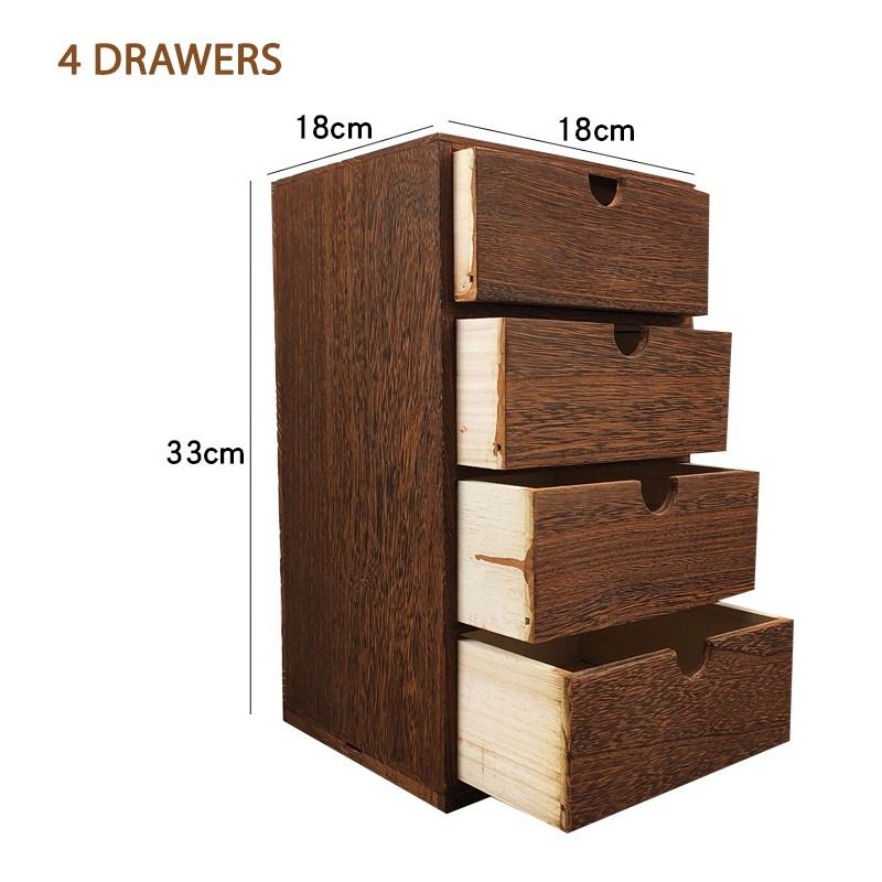 Retro Wooden Storage Box Desktop Desk Organizers with Drawers ...