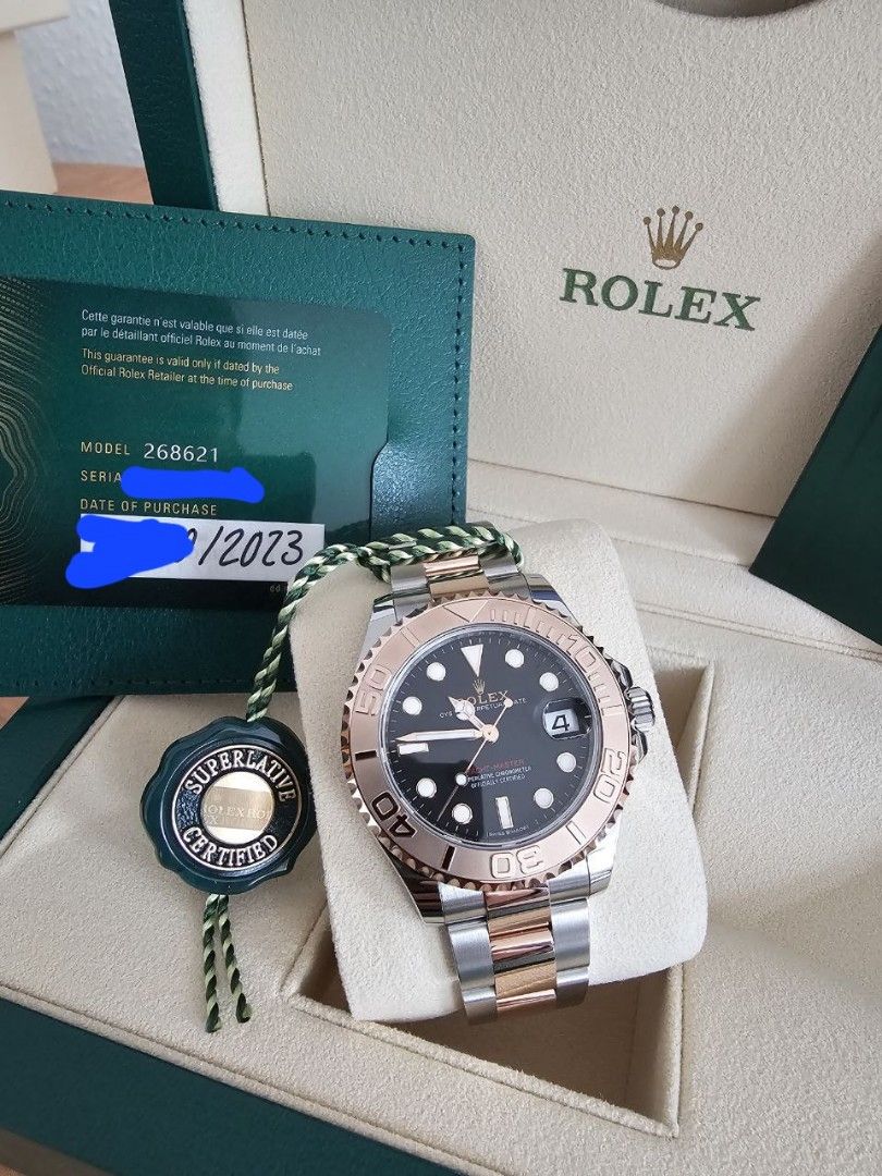 Rolex Two Tone Yachtmaster 37mm (Category: Luxury Watches) located in Makati City. Submitted by shibadaddy (Listing ID 1258325998, Image 2). Description: Rolex Yachtmaster Ref. 268621 37 mm Two Tone Rose gold case Oyster bracelet Card dated 2023 Full set: complete links, warranty card, triple box, tags (including serial), manuals Condition: Brand New Price slightly negotiable. DM for inquiries. 🙏🏽.
