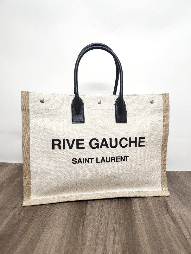 SAINT LAURENT PARIS｜TOTEBAGS (499290 FAABR 9054) Saint Laurent Rive Gauche Tote Bag for Women in White Linen