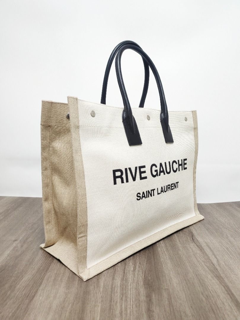 SAINT LAURENT PARIS｜TOTEBAGS (499290 FAABR 9054) Saint Laurent Rive Gauche Tote Bag for Women in White Linen