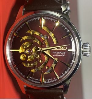 SEIKO精工 Presage 紅磚 STAR BAR調酒系列 水波紋鏤空機械錶