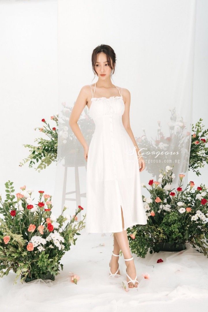 White bridesmaid dresses midi online