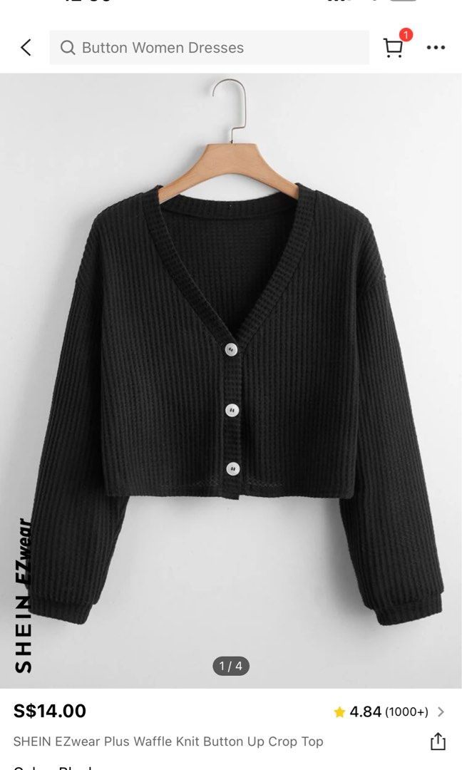 Waffle knit top sweater with buttons