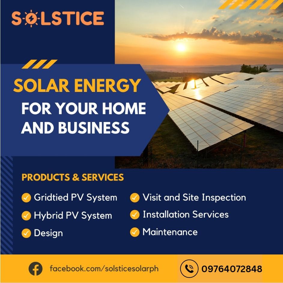 Solar Panel Set / PV system and Installation (Category: Construction & Building Materials) located in Cavite. Submitted by solsticegm (Listing ID 1258278461, Image 3). Description: 🌞 Power Your Future with Us! 🌞 Are you ready to take control of your energy costs and embrace a brighter, greener future? Look no further than Solstice Solar! ✅FREE OCULAR VISIT AND QUOTATION ✅ We provide quality and affordable alternative sources of clean green ener