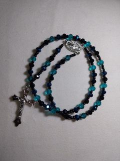 Swarovski style crystals Hand crafted Bluegreen rosary