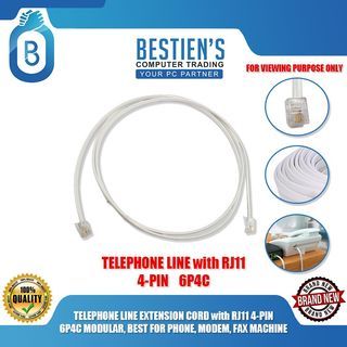 TELEPHONE LINE EXTENSION CORD  with RJ11 4-PIN 6P4C MODULAR, BEST FOR PHONE, MODEM, FAX MACHINE