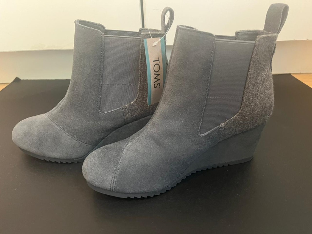 Toms gray wedge booties sale