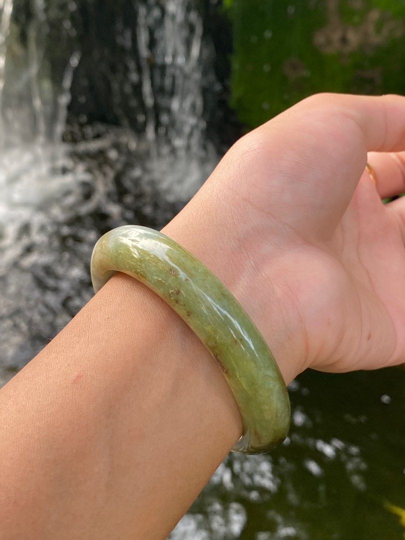 PROMO Type A yellow green and grey Jadeite Jade bangle size 54.9mm Women s Fashion Jewelry Organisers Bracelets on Carousell