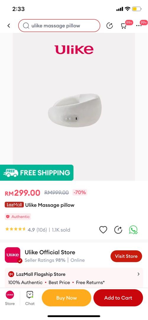 Ulike Massage Pillow Health Nutrition Massage Devices on Carousell