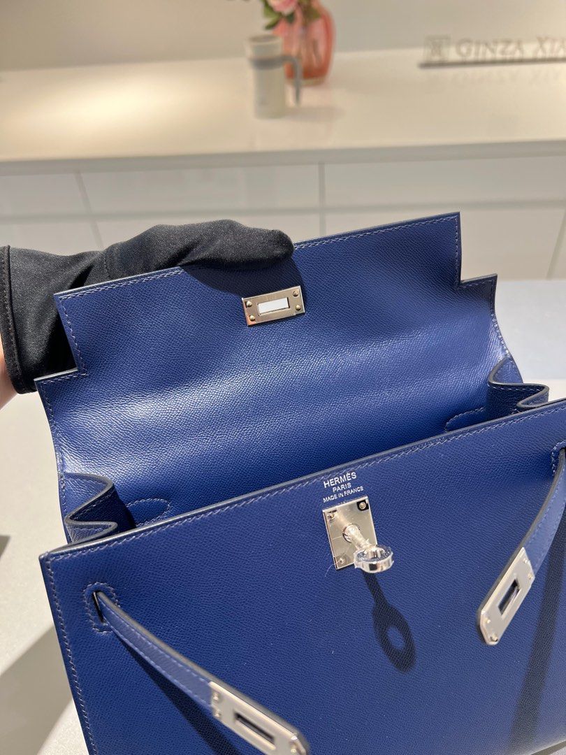 Hermes Kelly 25cm Bleu Saphir Madame GHW - Lilac Blue London