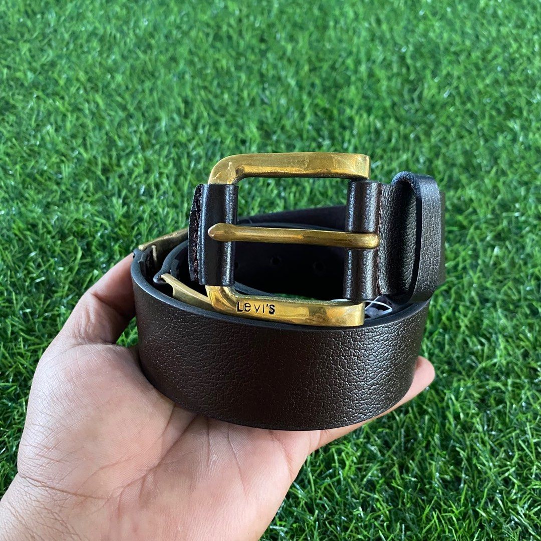Vintage Levis Side Double Buckle Solid Brass Belt Genuine Leather Dark Brown,  Men's Fashion, Watches & Accessories, Belts on Carousell