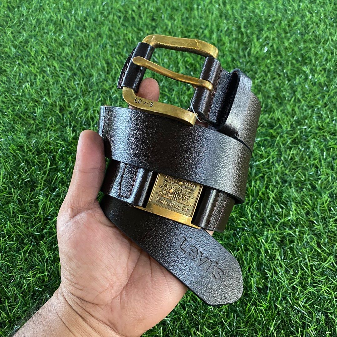 Vintage Levis Side Double Buckle Solid Brass Belt Genuine Leather Dark Brown,  Men's Fashion, Watches & Accessories, Belts on Carousell